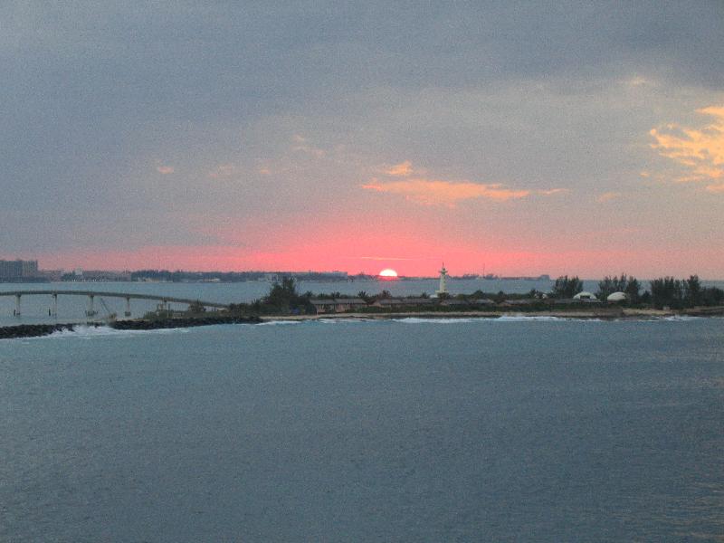 Sunset in the Bahamas as we sail away. Click to display the image.