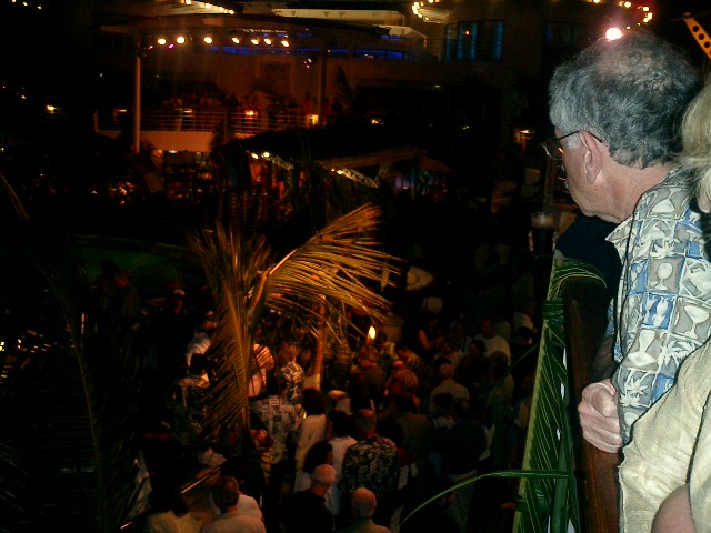 The midnight buffet on the pool deck was the best deck party we'd seen - even better than RSVP. There were decorations everywhere. Click to display the image.