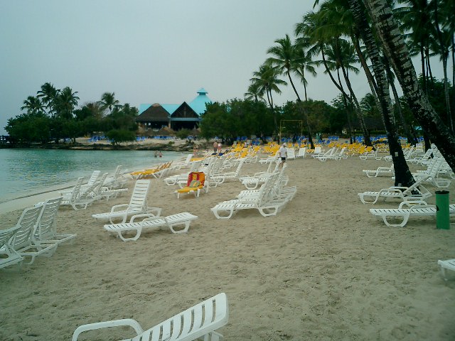 The deserted (and rainy) beach on the Dominican Republic. It was cold, too. Click to display the image.