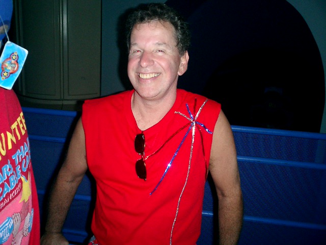 Steve enjoys his wait in line at the Haunted Mansion on Saturday.