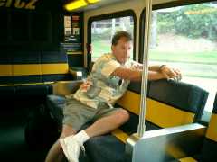 Steve on bus with sad face. Click to display the image.