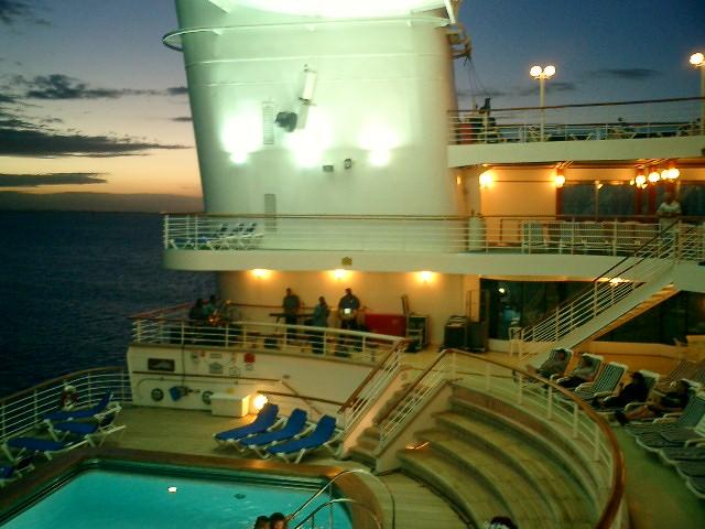 There's the band - across the way at the very back of the ship. Note the swimming pool back here, too. We ate lunch with some people on the sixth day of the cruise who had never even seen this pool.