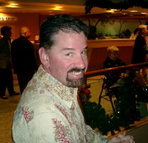 Steve at the center atrium - people-watching.