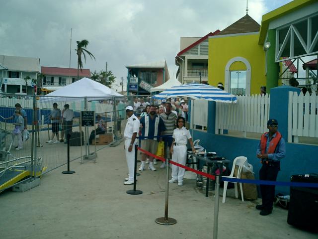 The couple from Austin waiting in line for the tender at Grand Caymen.