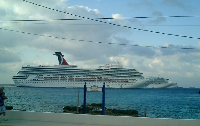 Ships in the harbor at Grand Caymen.